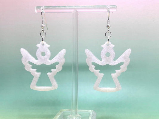 Handmade Shimmering Angel Resin Earrings: Sterling Silver Wire