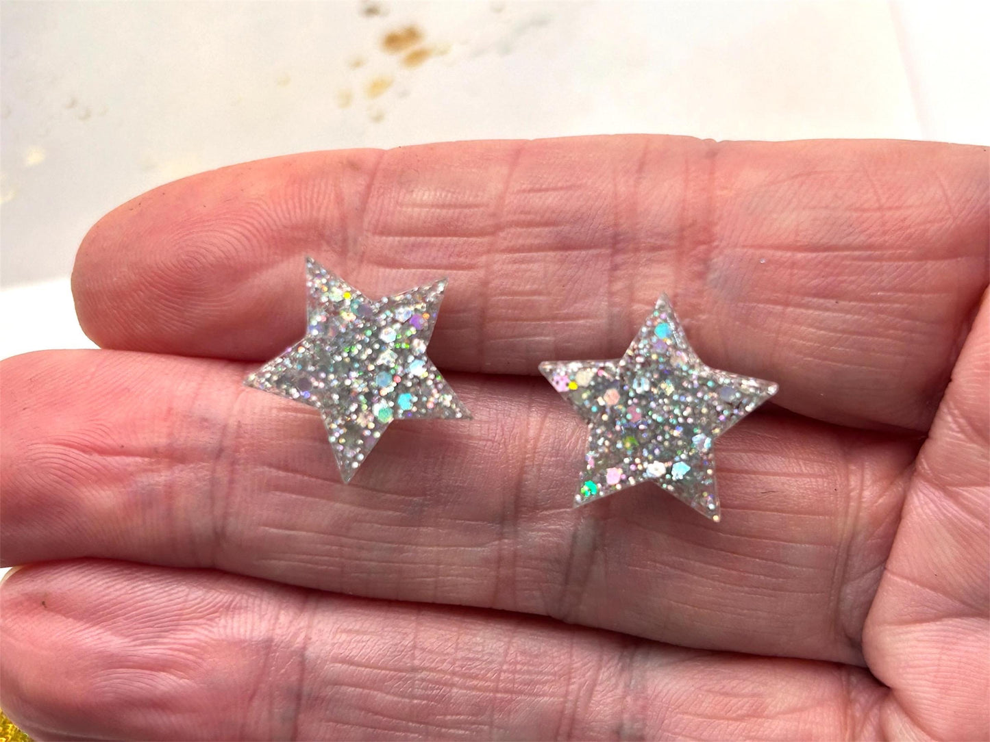 Glitter Resin Star Stud Earrings: Sterling Silver Posts