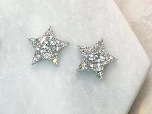 Glitter Resin Star Stud Earrings: Sterling Silver Posts