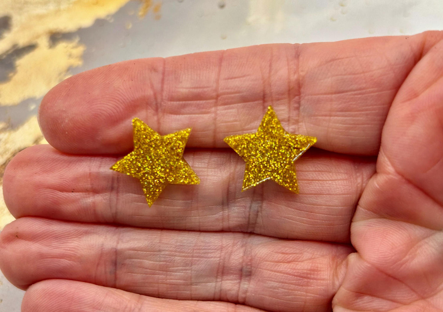 Glitter Resin Star Stud Earrings: Sterling Silver Posts