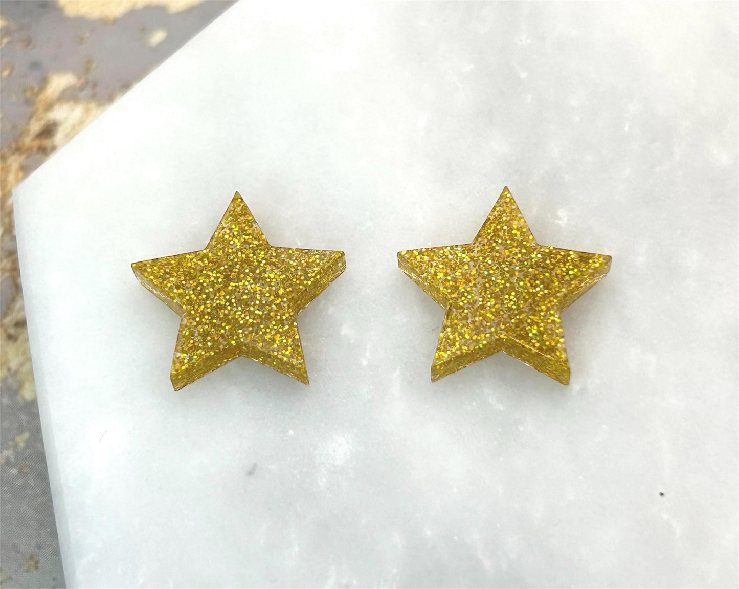 Glitter Resin Star Stud Earrings: Sterling Silver Posts