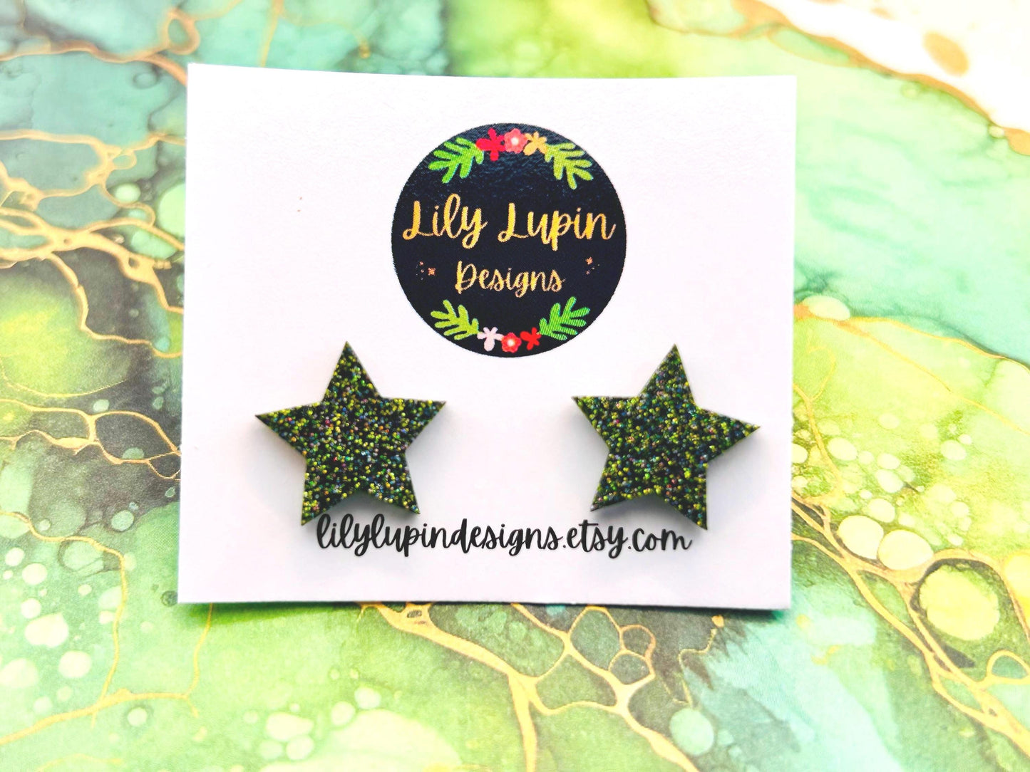 Halloween Handmade Star Stud Earrings: Resin, glitter and Sterling Silver posts. Perfect for a gift or treat yourself!