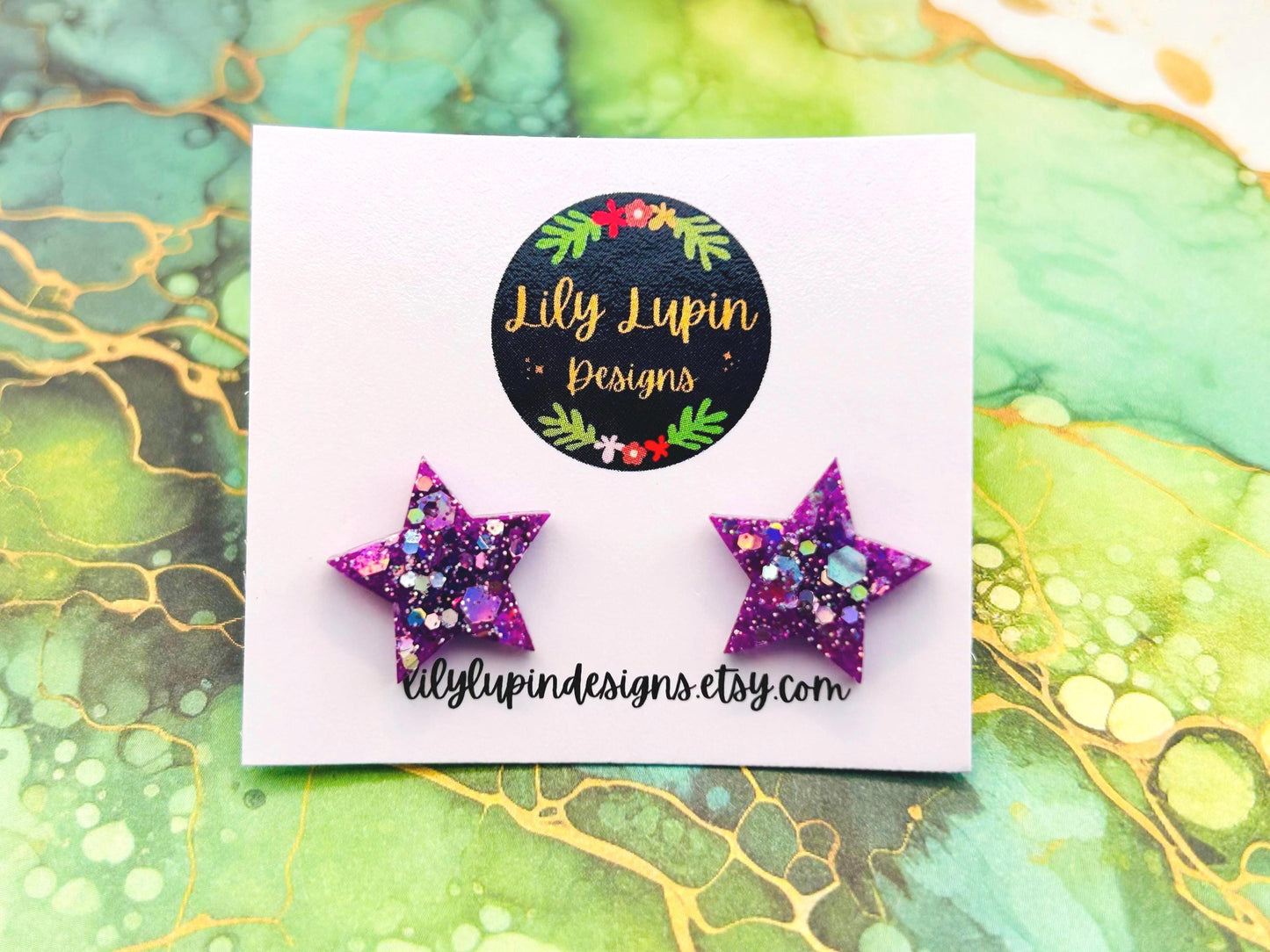 Halloween Handmade Star Stud Earrings: Resin, glitter and Sterling Silver posts. Perfect for a gift or treat yourself!