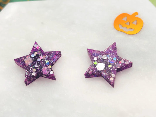 Halloween Handmade Star Stud Earrings: Resin, glitter and Sterling Silver posts. Perfect for a gift or treat yourself!