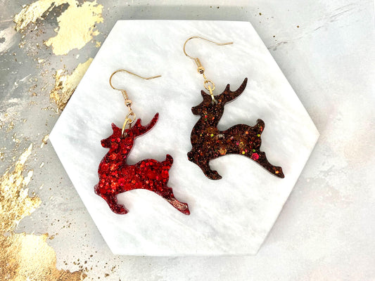 Handmade Glitter Reindeer Earrings: Festive Holiday Jewellery