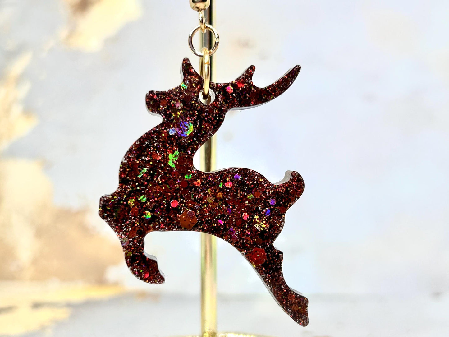 Handmade Glitter Reindeer Earrings: Festive Holiday Jewellery