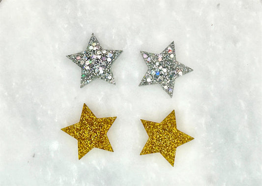 Glitter Resin Star Stud Earrings: Sterling Silver Posts